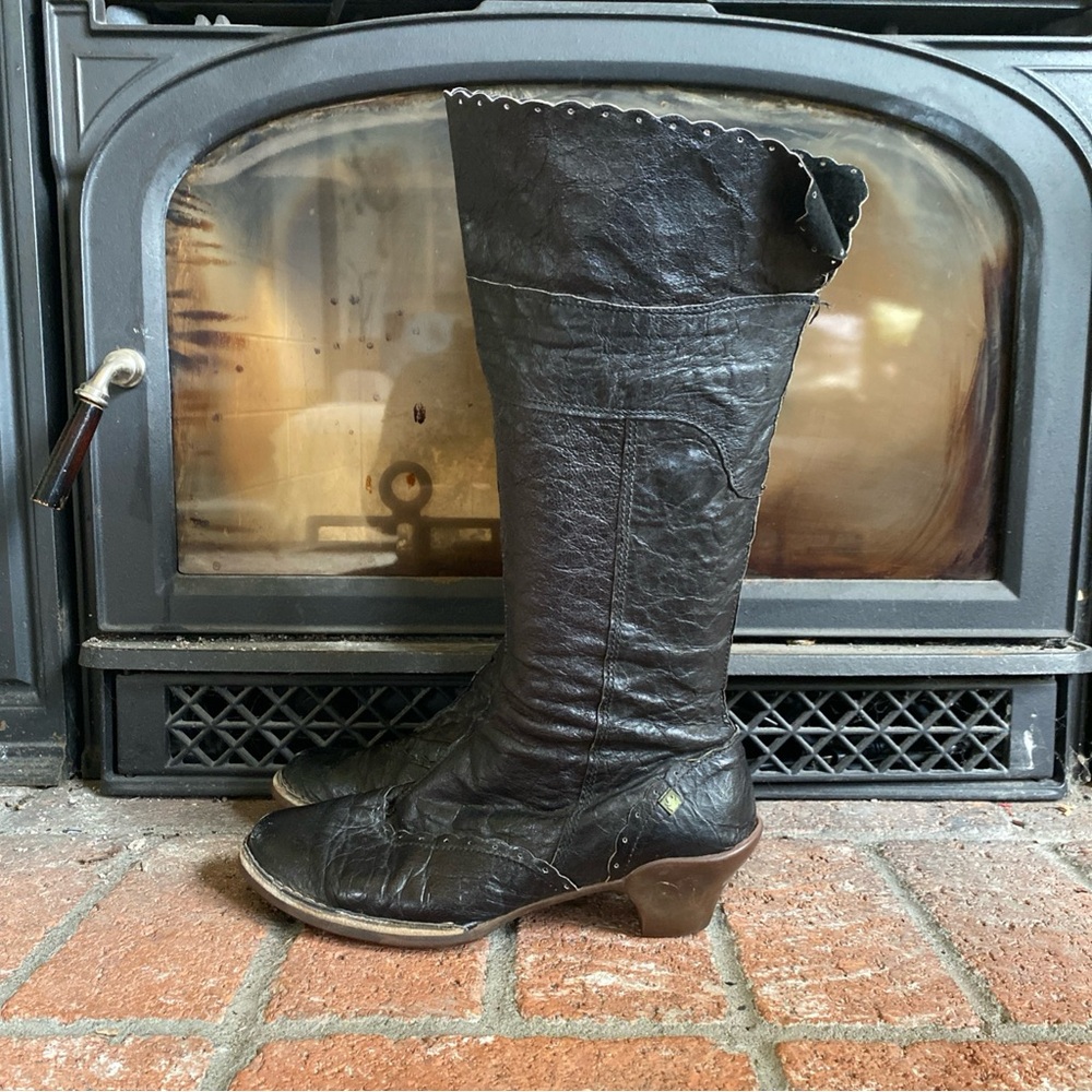 EL NATURALISTA Tall Black Leather Boots Zipper SZ 10 EUC 41 - Picture 6 of 9